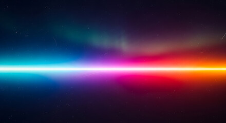 Fototapeta premium Vibrant rainbow light beam streaks across dark space with starry night sky background and colorful glowing effect