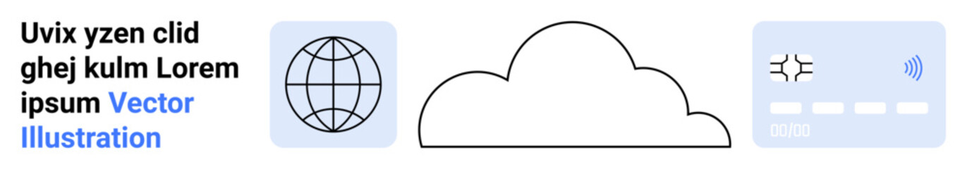 Obraz premium Networking technologies, online services, cloud computing, digital transformation, internet connections, and modern communication. Globe, cloud and digital interface icons. Cloud computing
