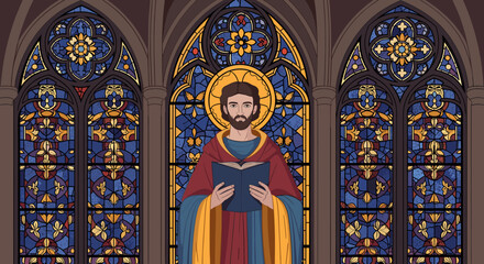 Obraz premium A vibrant stained glass window evokes spirituality and artistry, perfect for cultural or religious spaces.