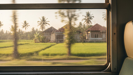 from inside the train with the atmosphere of people's houses