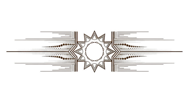 a symmetrical dark chocolate brown vector graphic page divider featuring a twelve-pointed dodecagram starburst and intricate filigree, isolated on transparent, elegant formal design asset concept