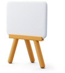 3D Vector Blank presentation board on a wooden easel, Represents presentation, Teaching, Planning, Education, Training and Creative workspace concept.