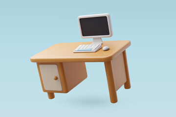 3D Vector Office desk with computer, Keyboard, Mouse, Represents workspace, Office,