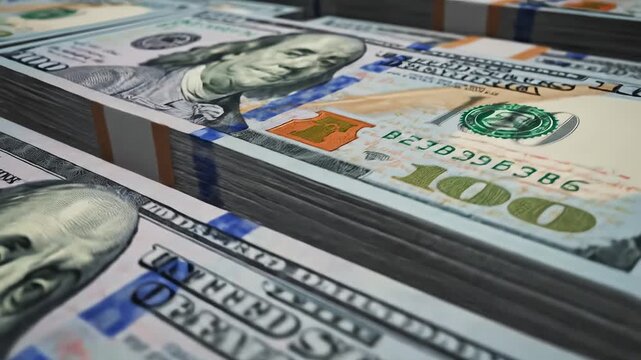 Stacks of bundled hundred dollar bills
