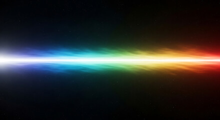 Naklejka premium Vibrant rainbow light beam streaks across dark space with stars creating a colorful cosmic scene