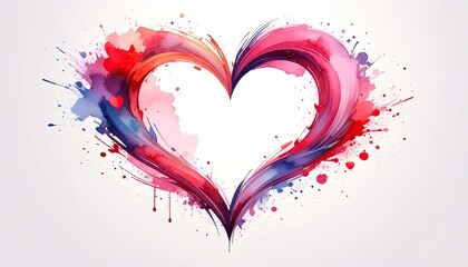 Vibrant abstract watercolor heart shape with colorful paint splashes.