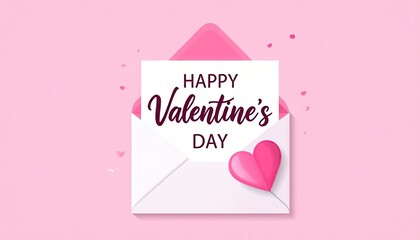Happy Valentines Day Greeting Card Emerging From Envelope With Heart Decoration.