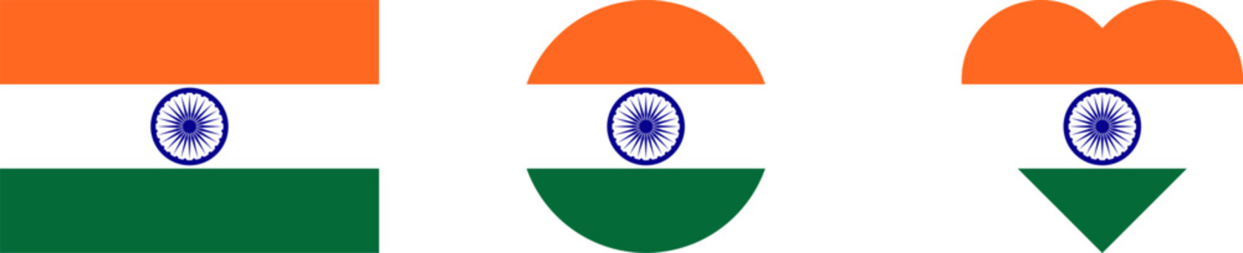 Indian Flag Shapes Set Square, Circle, and Heart, transparent background