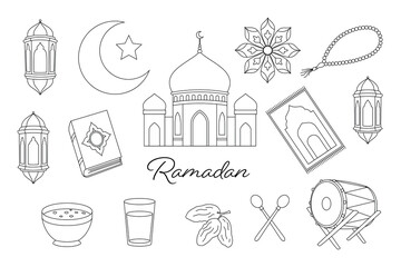 Ramadan Kareem Line Art Icons Collection