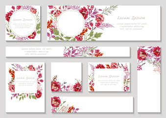 Set of Vibrant Color Floral Backgrounds With Text Space Isolated On A Gray Background, Vector Illustration.