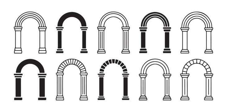 Set of architectural arches and columns for classical design projects
