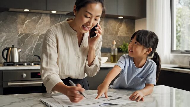 Woman and child in kitchen