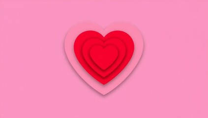 Layered red heart on pink background