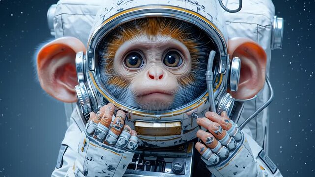 Baby Monkey in Astronaut Suit Space Exploration Concept