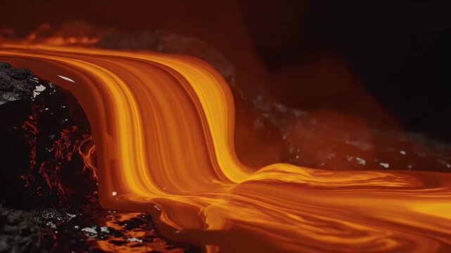 Molten metal flows like a river in a steel mill factory production process.