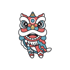 Obraz premium Chinese Lion Dance Illustration Flat Vector Icon Mascot Design