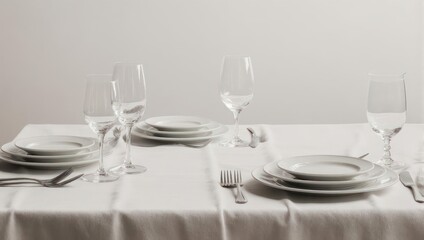 Elegant Table Setting with Plates and Glassware.