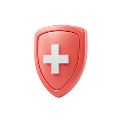 Obraz premium 3D rendered protective shield icon with a white cross, isolated against a black background