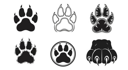 Collection of six different animal paw print illustrations. © Dinda