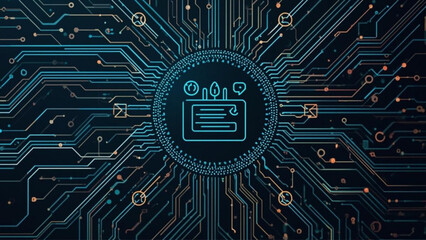 Modern digital circuit board with email icon and connectivity lines