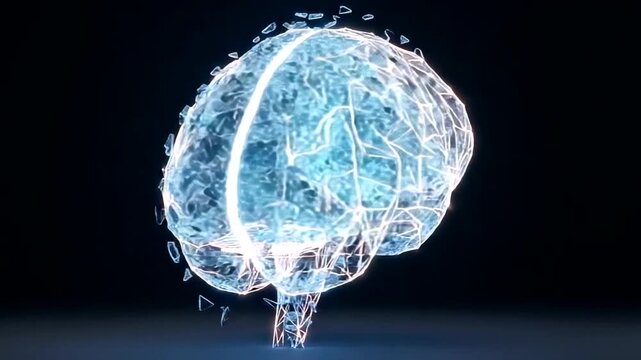Digital Brain Structure Rotating on Dark Background.