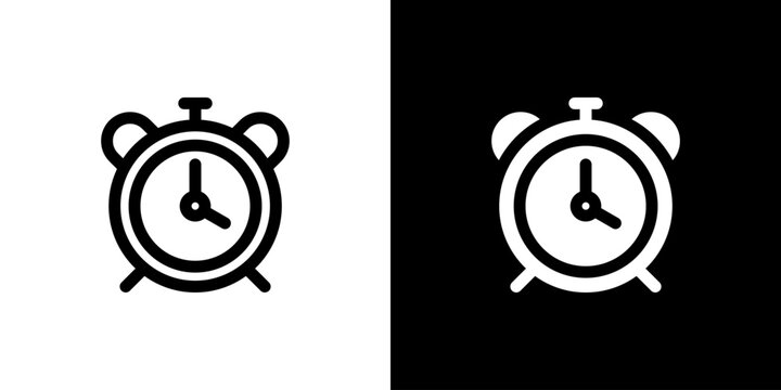 Alarm Clock icon concept with flat Black White Background. Vector illustration.