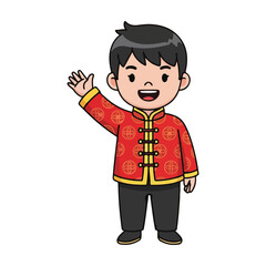 Fototapeta premium Festive Chinese Boy Waving