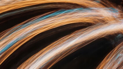 Abstract light streaks of orange, white, and teal swirling against a dark background