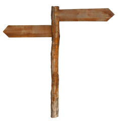 Wooden route sign color. Empty sign pointers with a space for text. Crossroad wooden signpost with arrows, different ways