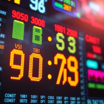 Abstract digital scoreboard numbers glowing brightly, representing data and analytics,  analytics,  modern