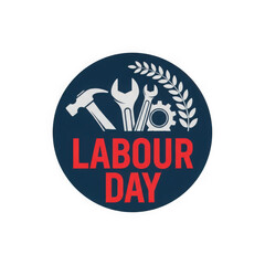 Labour day emblem with tools and laurel wreath isolated on transparent background