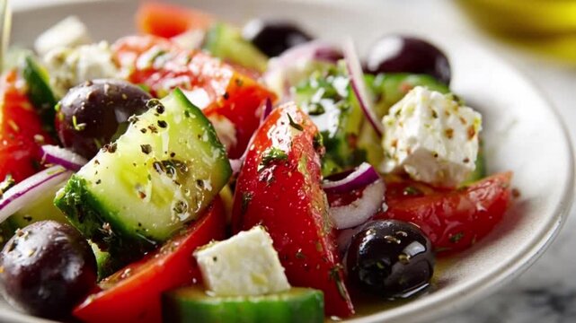 Grecian Salad with Feta Cheese and Olives.