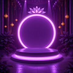 Purple Neon Circle Stage with Lotus Design in Luxurious Setting
