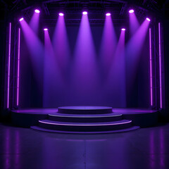 Dramatic Purple Stage with Spotlight Illumination and Modern Architecture