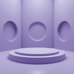 Minimalist Purple Podium Display with Circular Indentations and Soft Lighting