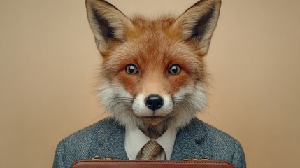 Obraz premium Fox in Suit: Anthropomorphic Portrait of a Business Fox in Formal Attire