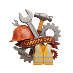 Labour day illustration with safety gear and tools isolated on transparent background