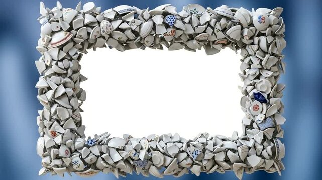 Sea Shell Frame on Blue Background.