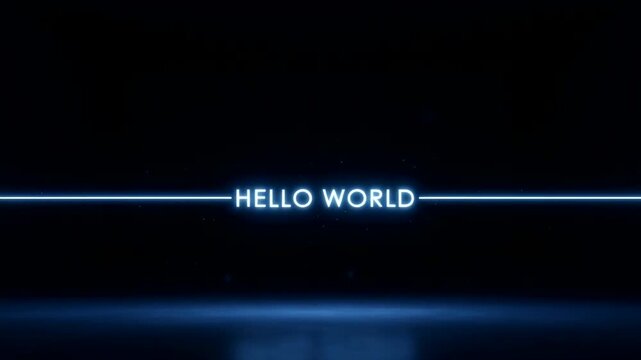 Digital Hello World Text Animation Futuristic Neon Style.