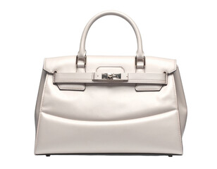 Elegant, structured, light-colored handbag with polished metal clasp