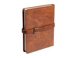 Tan leather-bound journal secured with a simple strap and buckle