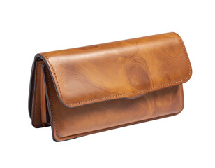 Sleek brown leather clutch with a polished finish and a distinctive marbled texture