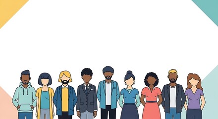 Diverse Group of Cartoon People Standing Together.