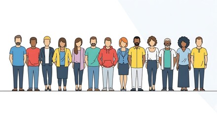 Diverse Group of Cartoon People Standing Together.