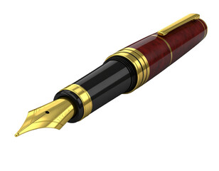 Elegant metallic and wood fountain pen with gold accents