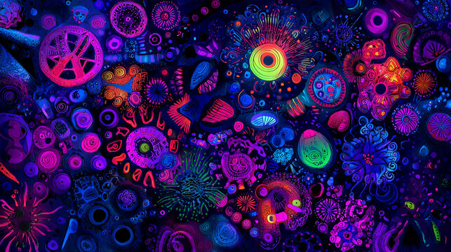 Strange Weird Bizarre Abstract Background With Random Textured Motifs In Ultra High Resolution