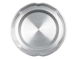 Top-down view of a circular, brushed metal lid with raised edges and indentations