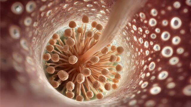 gibberellin. Macro view of tiny pearl-like ovules inside a lily's ovary, intricate biological detail. gardening catalogs, home-decor guides, designed for gardening and botanical catalogs.