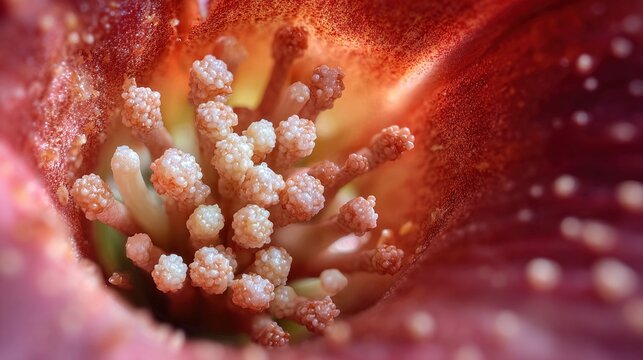 gibberellin. Macro view of tiny pearl-like ovules inside a lily's ovary, intricate biological detail. gardening catalogs, home-decor guides, designed for gardening and botanical catalogs.