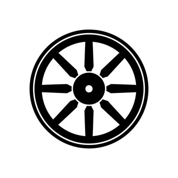 flat vector silhouette of dharma wheel with eight spokes, solid black design for Buddha Day (Vesak) celebrations